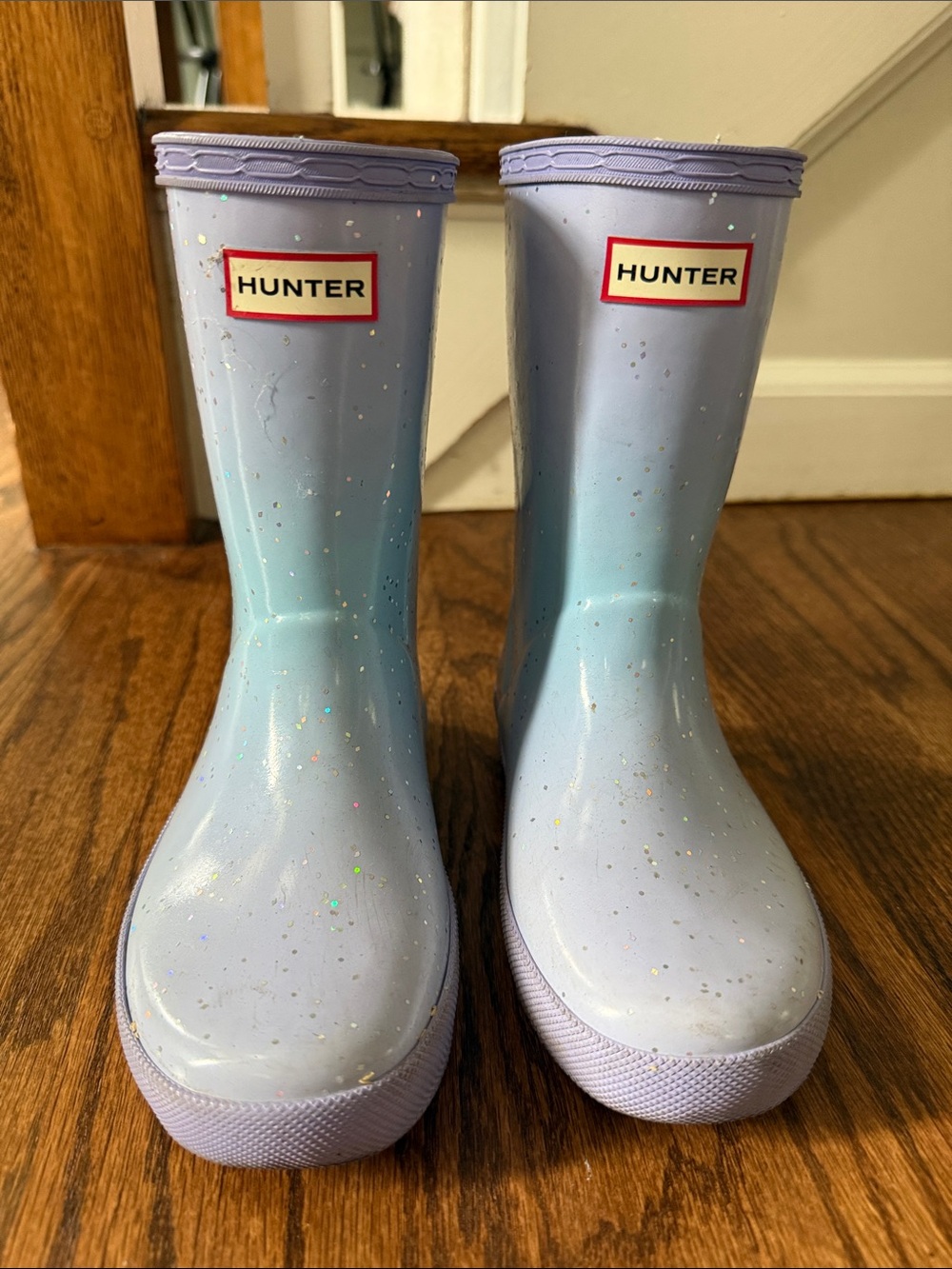 Hunter Kids' Lavender to Light Blue Ombre Glitter Rain Boots